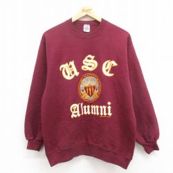 M★古着 ジャージーズ 長袖 スウェット メンズ 80年代 80s Alumni カレッジ USA製 エンジ 25jul31 中古 スエット トレーナー トップス