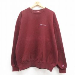 XL★古着 チャンピオン Champion 長袖 スウェット メンズ 90年代 90s ワンポイントロゴ 大きいサイズ クルーネック エンジ 【spe】 25jul31 中古 スエット トレーナー トップス