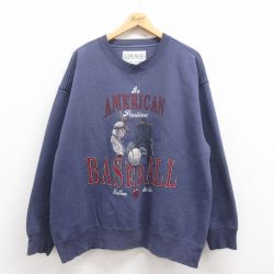 XL★古着 バンヒューセン 長袖 スウェット メンズ 00年代 00s ベースボール 大きいサイズ クルーネック 紺 ネイビー 25jul31 中古 スエット トレーナー トップス