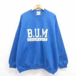 XL★古着 ヘインズ Hanes 長袖 スウェット メンズ 90年代 90s b.u.m.equipment 大きいサイズ クルーネック USA製 青 ブルー 25jul31 中古 スエット トレーナー トップス