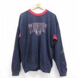 【50%OFF】XL★古着 チャンピオン Champion 長袖 スウェット メンズ 90年代 90s B 大きいサイズ クルーネック USA製 紺 ネイビー 25jul31 中古 スエット トレーナー トップス