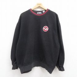 XL★古着 フィラ FILA 長袖 スウェット メンズ 00年代 00s ワンポイントロゴ 大きいサイズ 表起毛 クルーネック 黒 ブラック 25aug01 中古 スエット トレーナー トップス