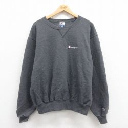 XL★古着 チャンピオン champion 長袖 スウェット メンズ 90年代 90s ワンポイントロゴ クルーネック グレー 霜降り 25aug01 中古 スエット トレーナー トップス