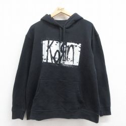 XL★古着 長袖 ロック バンド スウェット パーカー メンズ コーン KORN 黒 ブラック 【spe】 25aug01 中古 スエット トレーナー トップス