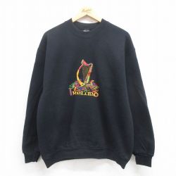 L★古着 スクリーンスターズ 長袖 スウェット メンズ 90年代 90s アイルランド 刺繍 アイルランド製 黒 ブラック 25aug01 中古 スエット トレーナー トップス