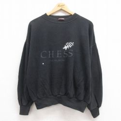 L★古着 長袖 スウェット メンズ 00年代 00s CHESS クルーネック 黒 ブラック 25aug01 中古 スエット トレーナー トップス