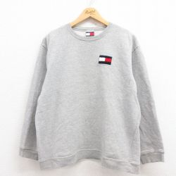 L★古着 トミーヒルフィガー TOMMY HILFIGER 長袖 ブランド スウェット メンズ 90年代 90s ワンポイントロゴ クルーネック USA製 グレー 霜降り 25aug01 中古 スエット トレーナー トップス