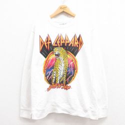 M★古着 長袖 ロック バンド スウェット メンズ デフレパード クルーネック 白 ホワイト 【spe】 25aug01 中古 スエット トレーナー トップス