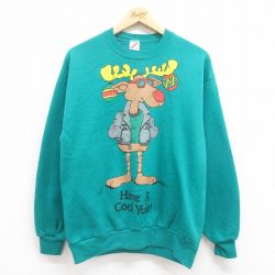 M★古着 ジャージーズ 長袖 スウェット メンズ 80年代 80s シカ クルーネック USA製 緑 グリーン 25aug01 中古 スエット トレーナー トップス