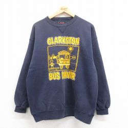 L★古着 長袖 スウェット メンズ 90年代 90s バス クルーネック USA製 紺 ネイビー 25aug01 中古 スエット トレーナー トップス