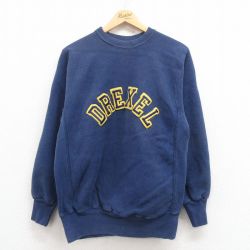 【20%OFF】L★古着 長袖 スウェット メンズ 90年代 90s DREXEL クルーネック USA製 紺 ネイビー 【spe】 25aug01 中古 スエット トレーナー トップス