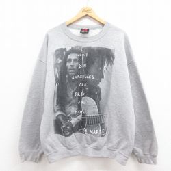 XL★古着 長袖 ロック バンド スウェット メンズ 00年代 00s ボブマーリー 大きいサイズ クルーネック グレー 【spe】 25aug04 中古 スエット トレーナー トップス