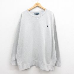 XL★古着 ラルフローレン Ralph Lauren 長袖 ブランド スウェット メンズ 90年代 90s ワンポイントロゴ 大きいサイズ クルーネック グレー 霜降り 25aug05 中古 スエット トレーナー トップス