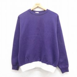 M★古着 TULTEX 長袖 スウェット メンズ 90年代 90s 無地 ツートンカラー クルーネック 紫 パープル 【spe】 25aug05 中古 スエット トレーナー トップス