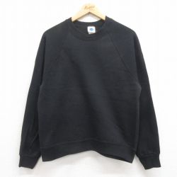 M★古着 長袖 スウェット メンズ 90年代 90s ハードロックカフェ 無地 ラグラン クルーネック USA製 黒 ブラック 25aug05 中古 スエット トレーナー トップス