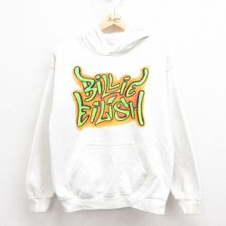 M★古着 長袖 ロック バンド スウェット パーカー メンズ ビリーアイリッシュ 白 ホワイト 25aug05 中古 スエット トレーナー トップス