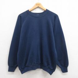 XL★古着 フルーツオブザルーム 長袖 スウェット メンズ 90年代 90s 無地 ラグラン クルーネック USA製 紺 ネイビー 25aug05 中古 スエット トレーナー トップス