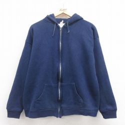 L★古着 長袖 フルジップ スウェット パーカー メンズ 80年代 80s 無地 USA製 紺 ネイビー 内側サーマル 25aug05 中古 スエット トレーナー トップス