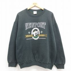 XL★古着 長袖 スウェット メンズ 80年代 80s ニューポート クルーネック USA製 緑 グリーン 25aug06 中古 スエット トレーナー トップス