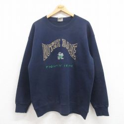 L★古着 長袖 スウェット メンズ 90年代 90s ノートルダム 刺繍 USA製 紺 ネイビー 25aug06 中古 スエット トレーナー トップス