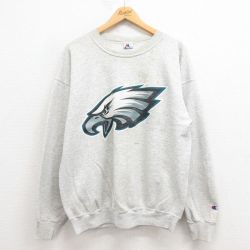 XL★古着 チャンピオン champion 長袖 スウェット メンズ 90年代 90s NFL フィラデルフィアイーグルス USA製 グレー 霜降り アメフト スーパーボウル 25aug06 中古 スエット トレーナー トップス