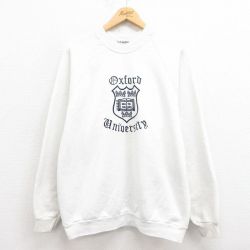 L★古着 長袖 スウェット メンズ 00年代 00s オックスフォード 刺繍 ラグラン クルーネック イギリス製 白 ホワイト 25aug08 中古 スエット トレーナー トップス