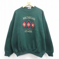 【50%OFF】XL★古着 長袖 スウェット メンズ 00年代 00s ミシガン 刺繍 大きいサイズ クルーネック 緑 グリーン 25aug08 中古 スエット トレーナー トップス