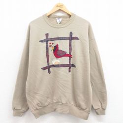 XL★古着 ジャージーズ 長袖 スウェット メンズ 90年代 90s 鳥 クルーネック USA製 ベージュ カーキ 25aug09 中古 スエット トレーナー トップス