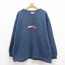 XL★古着 長袖 スウェット メンズ 90年代 90s タホ 刺繍 大きいサイズ クルーネック USA製 紺 ネイビー 25aug09 中古 スエット トレーナー トップス