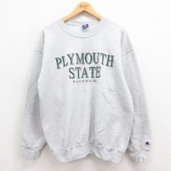 【20%OFF】L★古着 チャンピオン champion 長袖 スウェット メンズ 90年代 90s PLYMOUTH クルーネック USA製 グレー 霜降り 25aug09 中古 スエット トレーナー トップス