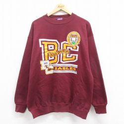 【20%OFF】L★古着 長袖 スウェット メンズ 90年代 90s ボストン カレッジ クルーネック USA製 エンジ 25aug21 中古 スエット トレーナー トップス