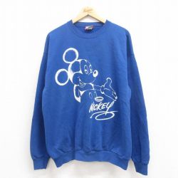 XL★古着 長袖 スウェット メンズ 90年代 90s ディズニー DISNEY ミッキー MICKEY MOUSE クルーネック USA製 青 ブルー 25aug22 中古 スエット トレーナー トップス