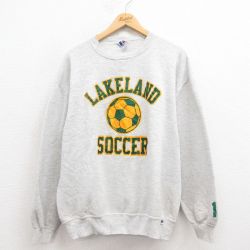 L★古着 ラッセル 長袖 スウェット メンズ 90年代 90s サッカー クルーネック USA製 グレー 霜降り 25aug23 中古 スエット トレーナー トップス