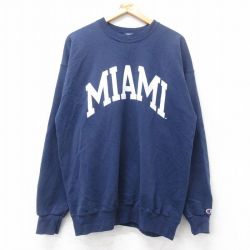 L★古着 チャンピオン Champion 長袖 スウェット メンズ 90年代 90s マイアミ クルーネック USA製 紺 ネイビー 25aug27 中古 スエット トレーナー トップス