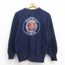 【20%OFF】S★古着 長袖 スウェット メンズ 80年代 80s デトロイトタイガース ラグラン クルーネック USA製 紺 ネイビー 25aug27 中古 スエット トレーナー トップス
