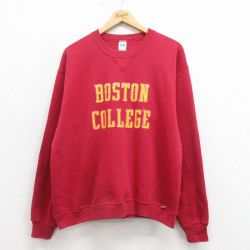【20%OFF】L★古着 ラッセル 長袖 スウェット メンズ 80年代 80s ボストン カレッジ クルーネック USA製 エンジ 【spe】 25aug27 中古 スエット トレーナー トップス