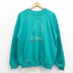 L★古着 ヘインズ Hanes 長袖 スウェット メンズ 90年代 90s ヨット ラグラン クルーネック 緑 グリーン 25aug29 中古 スエット トレーナー トップス