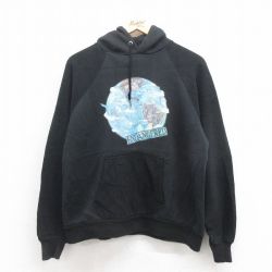 M★古着 長袖 スウェット パーカー メンズ 80年代 80s オランウータン イルカ ラグラン USA製 黒 ブラック 25aug29 中古 スエット トレーナー トップス