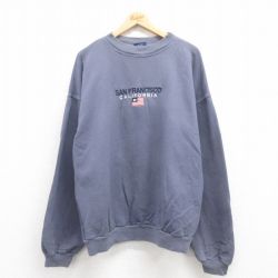 【20%OFF】XL★古着 長袖 スウェット メンズ 90年代 90s サンフランシスコ 刺繍 大きいサイズ クルーネック USA製 グレー 25aug29 中古 スエット トレーナー トップス
