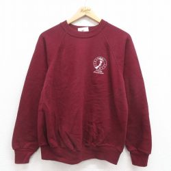 【50%OFF】L★古着 長袖 スウェット メンズ 80年代 80s 聖火 ラグラン クルーネック USA製 エンジ 25aug29 中古 スエット トレーナー トップス