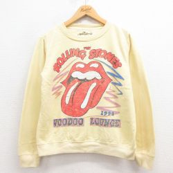 M★古着 長袖 ロック バンド スウェット メンズ ローリングストーンズ The Rolling Stones クルーネック 黄 イエロー 25aug29 中古 スエット トレーナー トップス