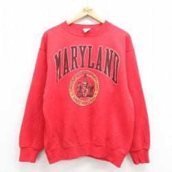 L★古着 長袖 スウェット メンズ 90年代 90s メリーランド カレッジ クルーネック USA製 赤 レッド 25aug29 中古 スエット トレーナー トップス