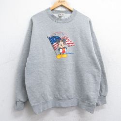 L★古着 長袖 スウェット メンズ 00年代 00s ディズニー DISNEY ミッキー MICKEY MOUSE クルーネック グレー 霜降り 25aug30 中古 スエット トレーナー トップス