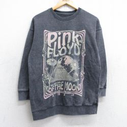 M★古着 長袖 ロック バンド スウェット メンズ ピンクフロイド クルーネック 濃グレー 霜降り 25aug30 中古 スエット トレーナー トップス