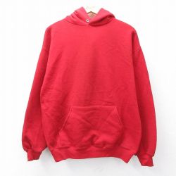 XL★古着 ジャージーズ 長袖 スウェット パーカー メンズ 90年代 90s 無地 USA製 赤 レッド 25sep01 中古 スエット トレーナー トップス