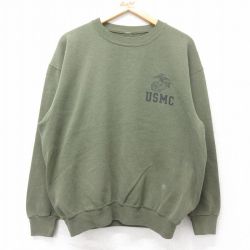 XL★古着 長袖 スウェット メンズ ミリタリー USMC クルーネック 濃緑 グリーン 25sep02 中古 スエット トレーナー トップス