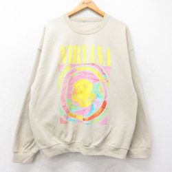 XL★古着 長袖 ロック バンド スウェット メンズ ニルバーナ ニルヴァーナ 大きいサイズ クルーネック ベージュ カーキ 25sep02 中古 スエット トレーナー トップス