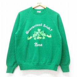 M★古着 リー Lee 長袖 スウェット メンズ 90年代 90s Irish ラグラン クルーネック USA製 緑 グリーン 25sep02 中古 スエット トレーナー トップス