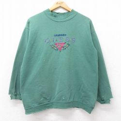 【50%OFF】ゲス 90s 長袖スウェット ビッグロゴ グリーン L | 古着