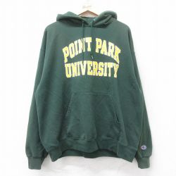 XL★古着 チャンピオン champion 長袖 スウェット パーカー メンズ 00年代 00s POINT PARK 大きいサイズ 緑 グリーン 25sep03 中古 スエット トレーナー トップス